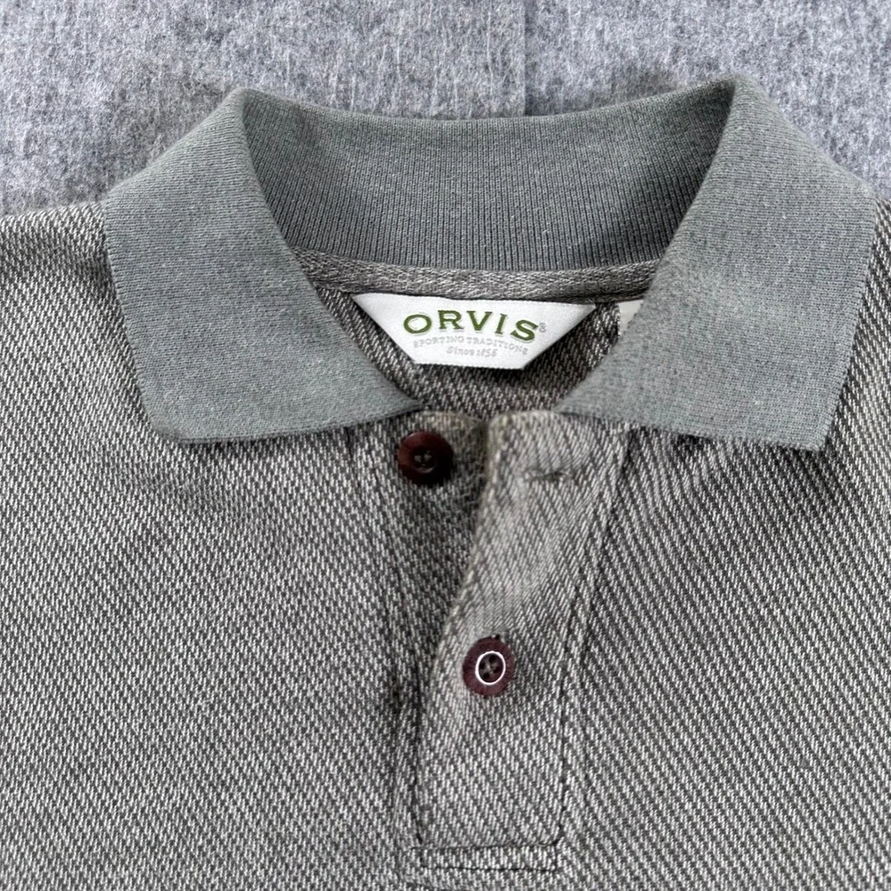 Orvis Mens Medium Elbow Patch Polo Sweatshirt Pullover Textured